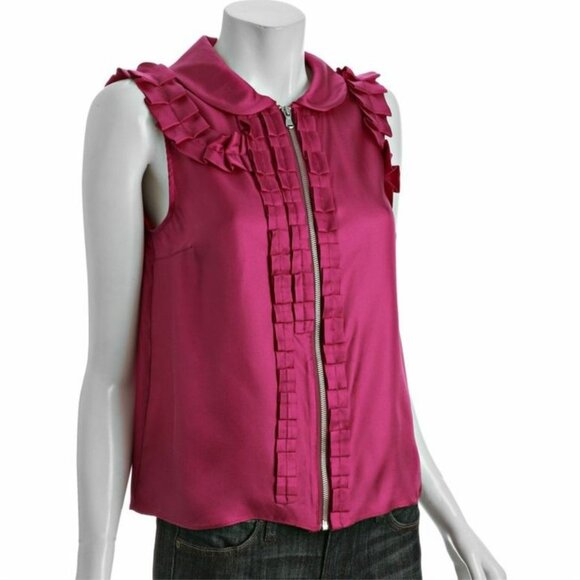 Marc Jacobs Silk Zip Silk twill Ruffle Sleeveless zip blouse Large - Picture 1 of 4